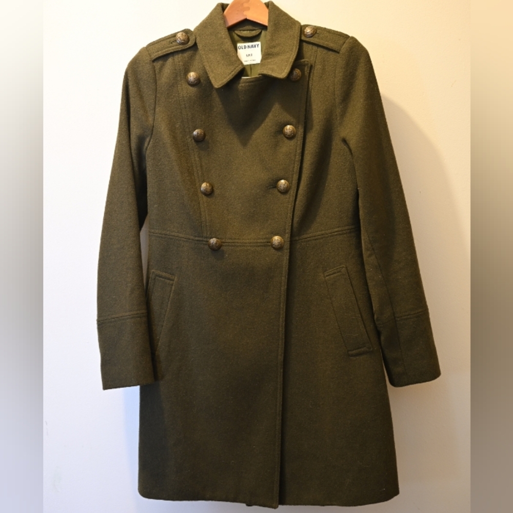 Green Wool Blend Pea Coat Brass Buttons S Marching Band Army Military Officer